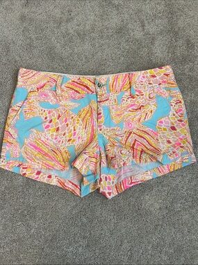 Lilly Pulitzer Walsh Shorts in tropical "Tini Bikini" Breakwater Blue fish print